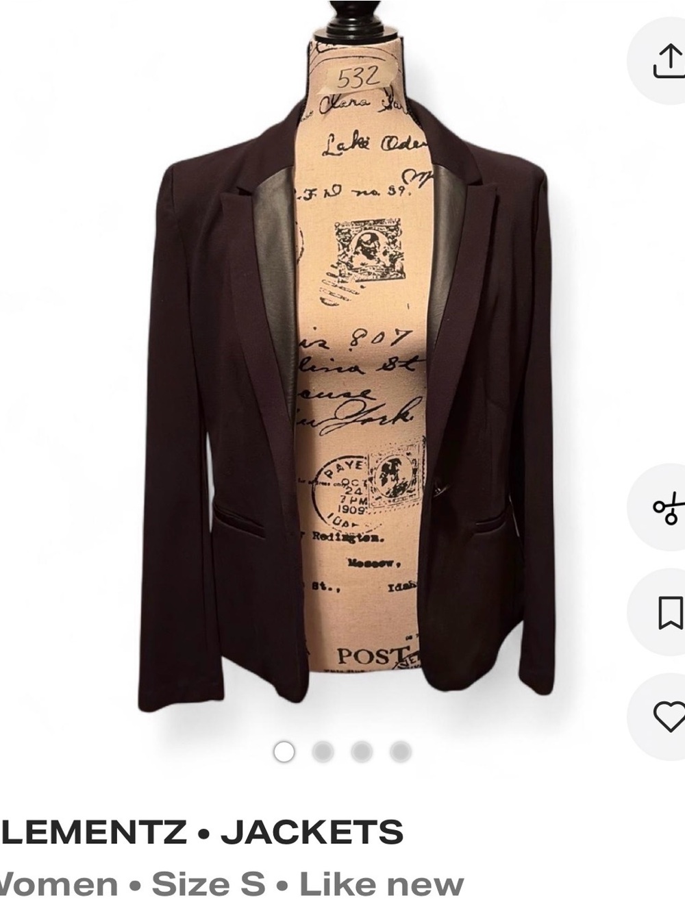 Elementz Women's Black Blazer with Satin Lapels